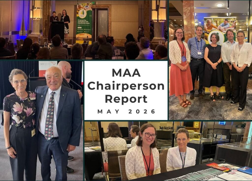 Myasthenia Alliance Australia Chairperson Report May 2026 presentation and community engagement images