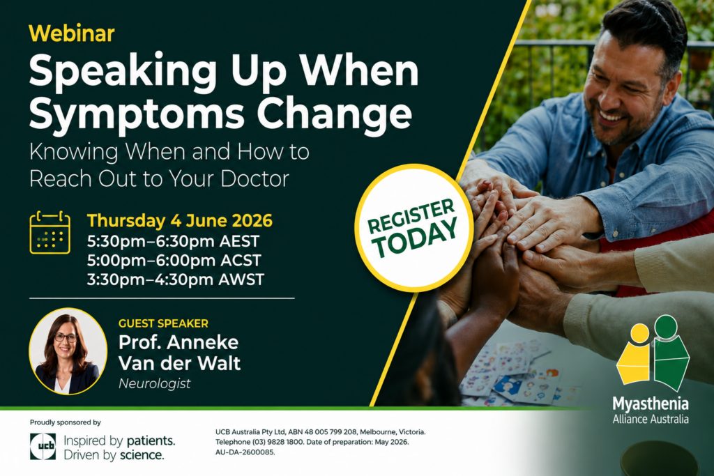 Speaking Up When Symptoms Change webinar with Prof. Anneke Van der Walt for Myasthenia Alliance Australia